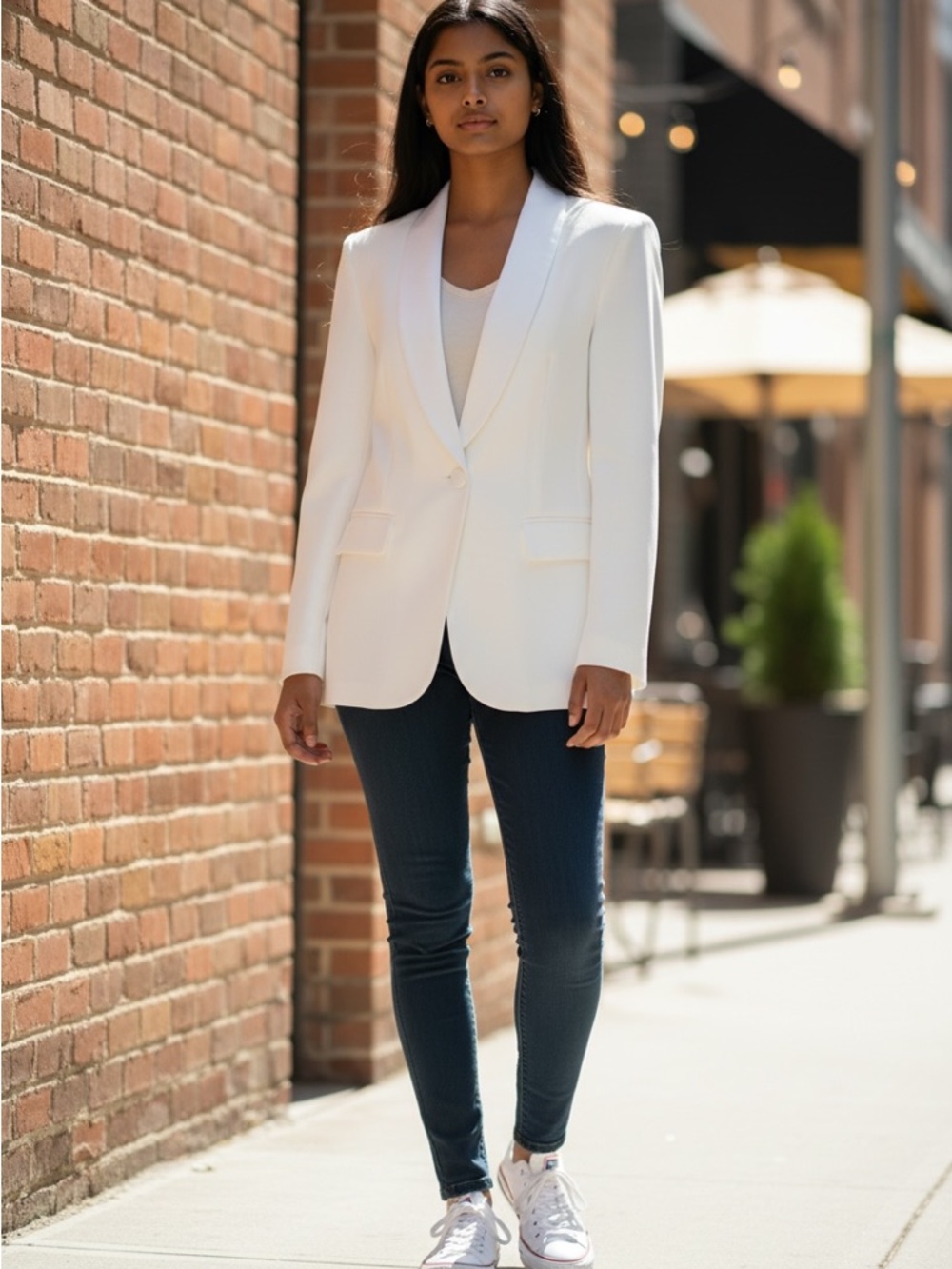 Eloquii Cream Shawl-Collar Single-Button Blazer